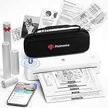 Phomemo M834 Thermal Printer, Portable Printers A4 Compatible with Phone & Laptop, Bluetooth Inkless Printer for Home Use, Mobile Printers Includes Carry Bag and 4 Rolls of Thermal Disposables, White