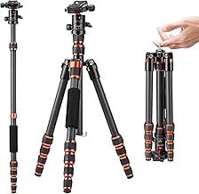 K&F Concept 61" Carbon Fibre Camera Tripod, Lightweight Compact Tripod with 2 Sections Central Column, Low Profile Ball Head and Carry Bag for DSLR Camera
