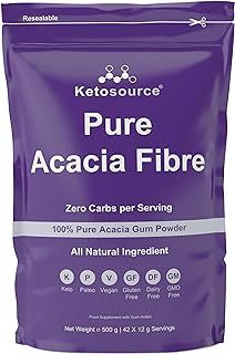 Pure Acacia Fibre | 0g Carbs | Zero Calories | Prebiotic Soluble Fibre Powder Supplement | Supports Fasting & Ketogenic Diet | 500g Pouch | Ketosource®