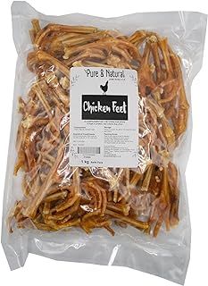 Pure & Natural Dried Chicken Feet Dog Treats - Natural Dog Treats, Hypoallergenic, High Protein and Source of Collagen, Crunchy Dog Treat - 1kg Bag Refill