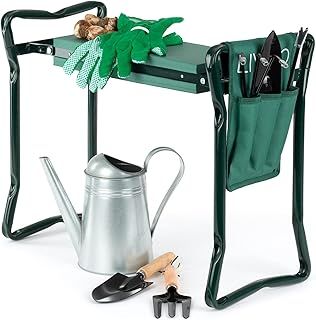 LIVIVO Folding Portable Garden Kneeler For Gardening Multi Use Can Be Adjusted To Use As Bench Stool Chair Or Kneeler Foam Rubber Padding Padded Pad Seat - Comes with a Tool Bag Holder Pouch