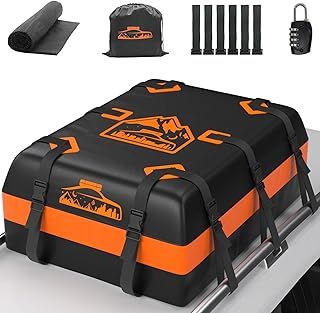BOYUJK Roof Bag 20 Cubic/566 L, Waterproof Car Roof Bag no Rack Needed, Car Roof Box with Anti-Slip Mat and 6 Heavy-Duty Straps, Folding Soft Roof Bag for Cars with/Without Rack（ Orange 566L ）