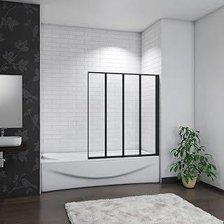 900x1400mm New Black Framed 4 Folding Pivot Shower Bath Screen Panel