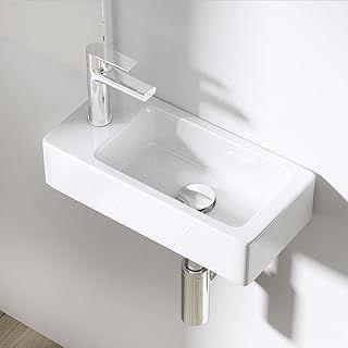Durovin Bathrooms Mini Ceramic Basin | Rectangular Cloakroom Hand Wash Sink | Wall Hung Mount | One Tap Hole On The Left