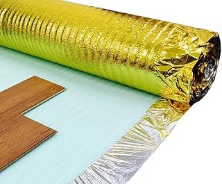 3mm Acoustic Gold Underlay for Wood or Laminate Flooring Comfort and Moisture Underlay Foil Damp Proof Membrane - Sound & Heat Insulation (Roll Coverage: 1mx15m) (15m2 Roll)
