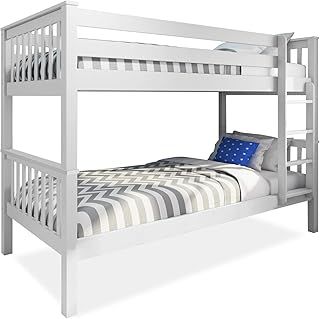 Blisswood Double Bed Bunk Bed with 2x Mattress, 3ft Grey Wooden Bunk Beds With Ladder Twin Sleeper Kids Bunk Bed, Solid Pine Wood Frame Single Double Bed frame For Kids Children Home