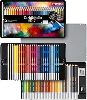 STABILO CarbOthello - Chalk-Pastel Pencil - ARTY+ - Tin of 60 - Assorted Colours with Sharpener, Kneaded Eraser and Blending Stump