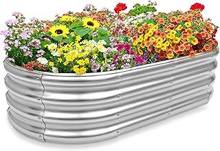 EcoEarth Galvanized Raised Garden Bed, Heavy-Duty Steel Planter Gardening Box w/Open Base Design for Vegetables, Herbs & Flowers, Large Oval Outdoor Planting Bed