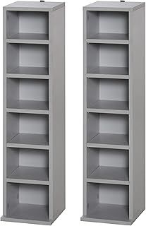 HOMCOM 204 CD Media Display Shelf Unit Set of 2 Blu-Ray Tower Rack w/Adjustable Shelves Bookcase Storage Organiser, Mocha Wood Effect