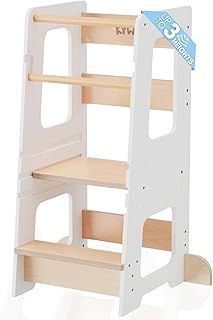 Toddler Kitchen Stool, Kitchen Tower Toddler, Kids Step Stool – Montessori Design Adjustable to 3 Heights with Double Safety Rail, Anti-Tip Legs & Non-Slip Pads for Safe and Independent Use