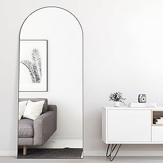 Elemango 165x60cm Arched Floor Mirror Full Length Full Body Wall Mirror with Aluminum Frame, Arched-Top Full Dressing Mirrors Standing Hanging or Leaning, for Bedroom Living Room, Black