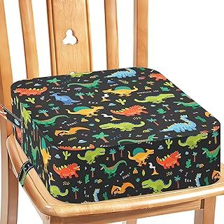 Booster Seat Dining Chair - Cartoon Canvas Washable 4 Straps Kids Booster Seat for Dining Table, Portable Travel Increasing Cushion