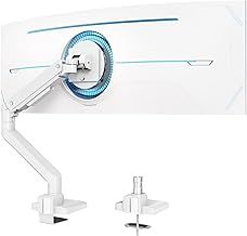 Heavy Duty Single Monitor Arm - Fit most 17"-49" Flat and Curved Screens Gas Spring Monitor Mount with Tilt/Swivel Function Weight Capacity 2~20kg, VESA 75x75/100x100, White