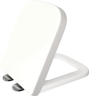 Square Rectangular Soft Close Toilet Seat Quick Release Loo Mute Cover Easy Installation with Top Fix Blind Hole Stainless 360 Adjustable Hinges UF White