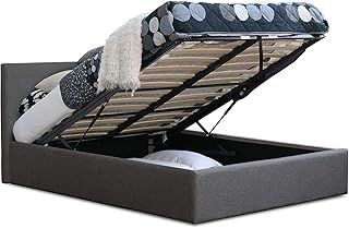 Modernique Grey Fabric Ottoman Storage Bed, Grey Linen Gas Lift Up Storage Bed in Small Double Bed Frame