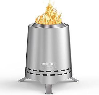 Onlyfire Tabletop Fire Pit, Smokeless Fire Pit with Pot Bracket & Carry Bag, Wood&Pellet Burning, Mini Portable Firepit for Outdoor Camping Tailgating Patio Backyard, Stainless Steel