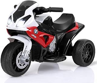 GYMAX Kids Electric Motorbike, 6V Licensed BMW Ride on Motorcycle with Music & Headlights, 3 Wheel Children Motor Bike for Boys Girls (Black+Red)