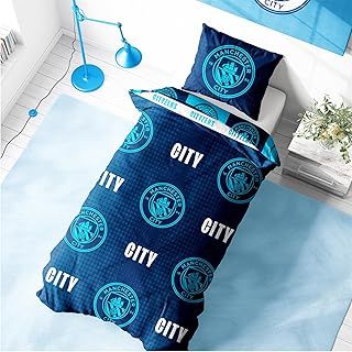 Character World Manchester City Single Duvet Cover Set, Iconic Design | Blue Reversible 2 Sided Football Bedding Cover Official Merchandise Including Matching Pillow Cases