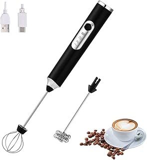 Handheld Electric Milk Frother with 2 Heads, Coffee Whisk Foam Mixer with USB Rechargeable 3 Speeds, Foam Maker Blender for Latte, Cappuccino, Hot Chocolate, Egg (Black)
