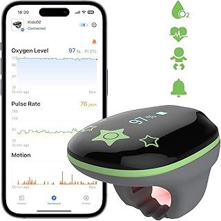 Pediatric Wearable Health Monitor KidsO2, Oxygen Monitor Finger, Portable Pulse Oximeter, Bluetooth Children's Sleep Monitor Health Tracker with APP&PC Report
