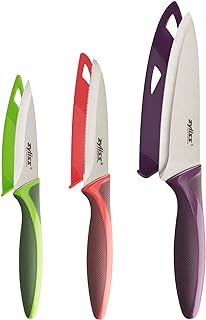Zyliss 3 Piece Knife Set, Sharp Stainless Steel, Non Slip Soft Grip Handles, 3 x Professional Kitchen Knives with Protection Covers, Dishwasher Safe