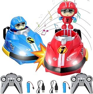 2-Pack Remote Control Bumper Cars, Kids' Interactive RC Racing Game with Ejectable Cartoon Drivers, Switchable Speeds, Music, Light, Replacement Battery, Gift for Boys, Girls Aged 3+