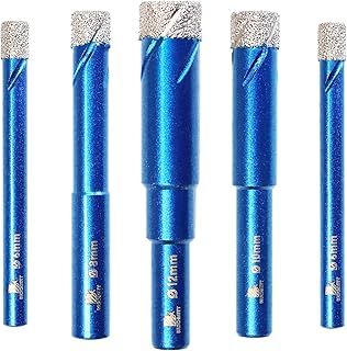 BRSCHNITT Diamond Drill Bit Set - 5pcs 6 6 8 10 12 mm Hole Saw Core With Round Shank for Porcelain Tile Ceramic Stone Granite Marble - Dry Drilling Core Bit Kit