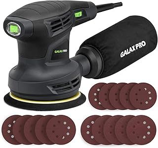 GALAX PRO Orbital Sander,280W 13000 OPM Random-Orbit Sanders 6 Variable Speeds with 15Pcs Sanding Discs 125mm, Electric Sander with Dust Collector for Sanding and Polishing
