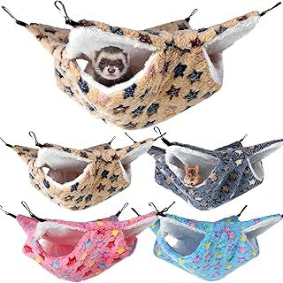 Namalu 4 Pcs Small Animal Hanging Hammock Double Layer Ferret Bunk Bed Hammock Soft Warm Guinea Pig Hideout Hanging Rat Ferret Cage Accessories for Hamster Rat Parrot Guinea Pig (Star)