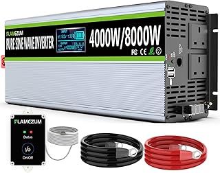 Pure Sine Wave Inverter 4000W Power Inverter 12V to 240V AC Car Converter 2 x AC Outlets & 2 x 3.4A USB Port & High Current AC Port with LCD Display & Remote Control for RV Truck Car