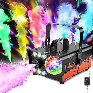 Fog Machine, HAKUTA 600W Smoke Machine with Disco Ball Lights and LED RGB Lights, 2300 CFM Spray with Auto Spray Function, Great for Halloween, Christmas, Wedding, Stage Performance and Parties