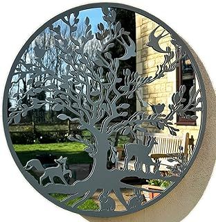 Woodland Wildlife Mirrored Wall Art 60cm Grey Animal Country Metal Garden Mirror