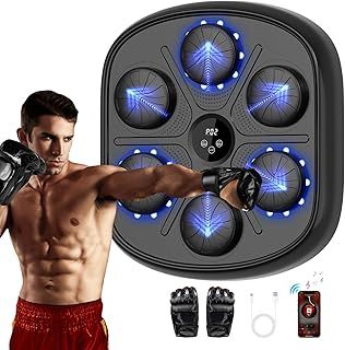 Prettop Smart Music Boxing Machine with Gloves and LED Lights, 9 Modes/Speed Adjustment, Wall Mounted for Kids, Adults and Family