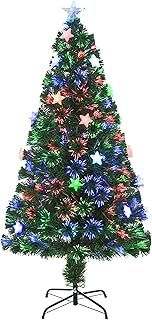 HOMCOM 5FT Prelit Artificial Christmas Tree Fibre Optic Star LED Light Holiday Home Xmas Decoration with LED Light for Indoor Party, Green
