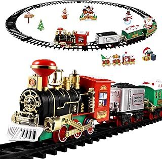 TOYANDONA Christmas Train Set, Battery Powered Electric Railway Train Set Locomotive Engine Toy Train Set with Lights and Sounds for Under Around the Tree