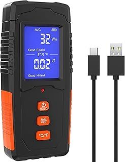EMF Meter Rechargeable Electromagnetic Field Radiation Detector Handheld Digital LCD EMF Reader Temperature Measurement Tester for Home Inspection Outdoor Ghost Hunting