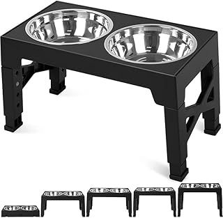 Elevated Dog Bowlswith Double Stainless Steel Dog Food Bowls, 5 Adjustable Heights Raised Dog Bowl Stand, Adjusts to Heights 3.2", 8.7", 9.8", 11", 12.2" for Small Medium Large Dogs and Pets (Black)