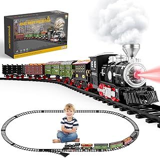 Christmas Tree Toy Train Set With Light & Sounds, Smoke Effect, Christmas Train Set for Under the Tree, Electric Train Sets Around the Christmas Tree, Christmas Toy Train Set for Kids
