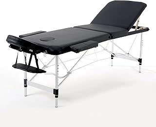 Panana Portable Massage Table Folding Lightweight Beauty Salon Spa Bed Therapy Couch (Black, 60cm Width 3 Section Aluminum)