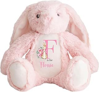 Hoolaroo Personalised Bunny Rabbit Letter Name Baby Gift For Newborn Girl Teddy Bear 23cm New Baby Present Easter (Pink Bunny - Pink Print)