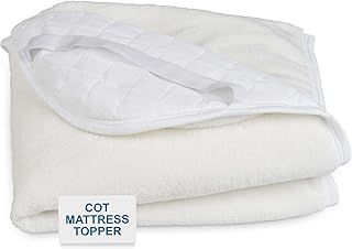 Cot Mattress Topper Protector in Cosy Fleece for Extra Comfort and Warmth - 120 x 60 cm - Reverse Side in Quality Quilting with Corner Straps - Made in Portugal Beige