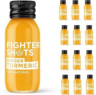 Fighter Shots Ginger Turmeric Shots (12x60ml) | Reduces Bloating | Boosts Immunity | 100% Natural | Perfect Morning/Post Workout Pick Me Up | No Preservatives | Fresh and Fiery Turmeric Shots