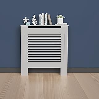 FATIVO High Radiator Cover Wood Cabinet: 92cm Height Grey Small Heater Covers Horizontal Slat Internal Heights 90cm Tall Radiator Shelf Thicken MDF Wooden Bedroom Hallway Wall Cabinets Living Room