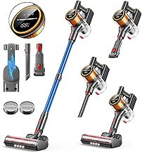 Cordless Vacuum Cleaner, 550W 45KPA 60Mins, Stick Vacuum with LED Touch Screen, Wall-mounted Charging, Self-Standing, Rechargeable Cordless Vacuum for Pet Hair/Carpet/Hard Floor, X9