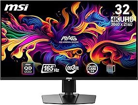 MSI MAG 321UP QD-OLED 31.5 Inch 4K UHD Gaming Monitor - 3840x2160 Quantum Dot OLED Panel, 165Hz,0.03ms,DCI-P3, DisplayHDR True Black 400 - DP 1.4a, HDMI 2.1(UHD 165Hz), USB Type-C