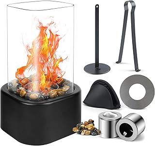 Tabletop Fire Pit - Bioethanol Fireplace with Square Windproof Glass, Clean Burning for Indoor & Outdoor Use, 180-Min Burn Time, Table Top Fire Bowl for Patios, Living Rooms, Holidays & Parties