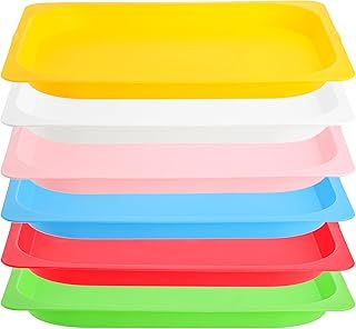 Elsjoy Set of 6 Plastic Activity Trays, 38 x 30cm Colorful Art Trays Stackable Craft Tray, Arts and Crafts Organizer Tray Shallow Serving Platters for Kids, School, Classroom, DIY Projects