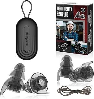 Ear Plugs for Work, 2 Pairs Noise Reduction Ear Plugs, Reusable High Fidelity Concert Corded Hearing Protection for Work Safety Motorcycle Construction Party Airplane Travel 26dB