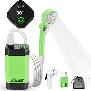 WADEO Upgraded Portable Shower, Camping Shower with Rechargeable 6000mAh Battery & Sinking bottom Design, Outdoor Shower with Intelligent Digital Display, Perfect for Hiking
