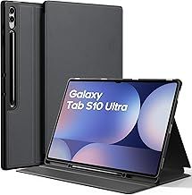 EasyAcc Case for Samsung Galaxy S9 Ultra/ S10 Ultra 14.6 inch 2024 with S Pencil Holder, Book Cover Folio Stand Tablet Protective Case, Auto Wake/Sleep Funtion, Black